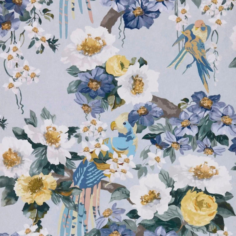Floral Serenade Sky Blue V&A Decorative Papers II Wallpaper by 1838 Wallcoverings