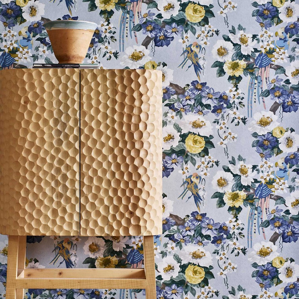 Floral Serenade Sky Blue V&A Decorative Papers II Wallpaper by 1838 Wallcoverings