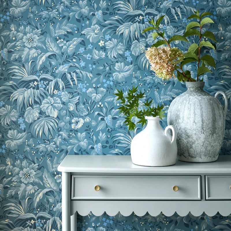 Palmette Blue Hue V&A Decorative Papers III Wallpaper by 1838 Wallcoverings