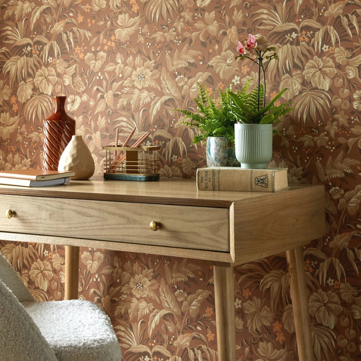 Palmette Clay Brown V&A Decorative Papers III Wallpaper by 1838 Wallcoverings