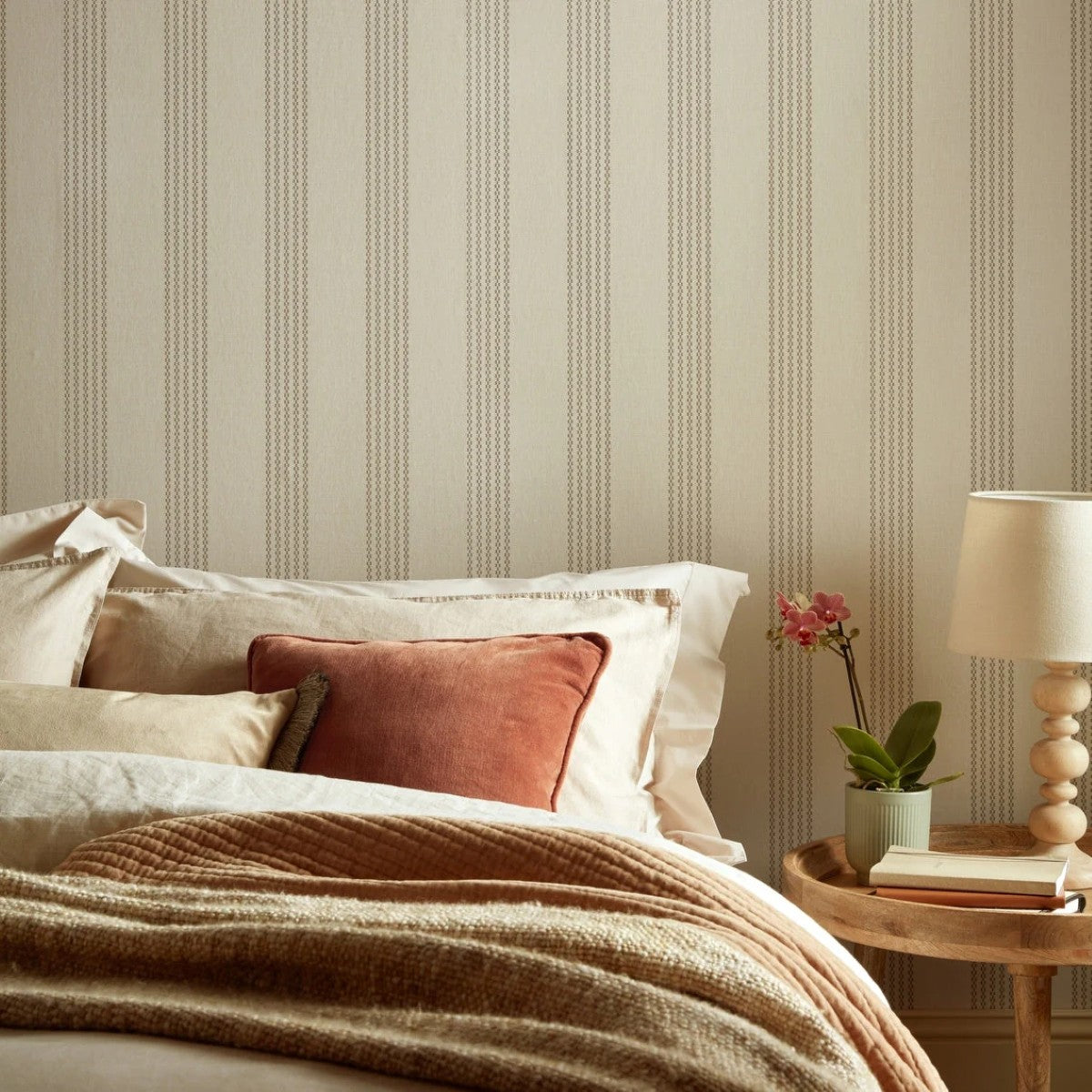 Silk Stripe Burnished Brown V&A Decorative Papers III Wallpaper by 1838 Wallcoverings