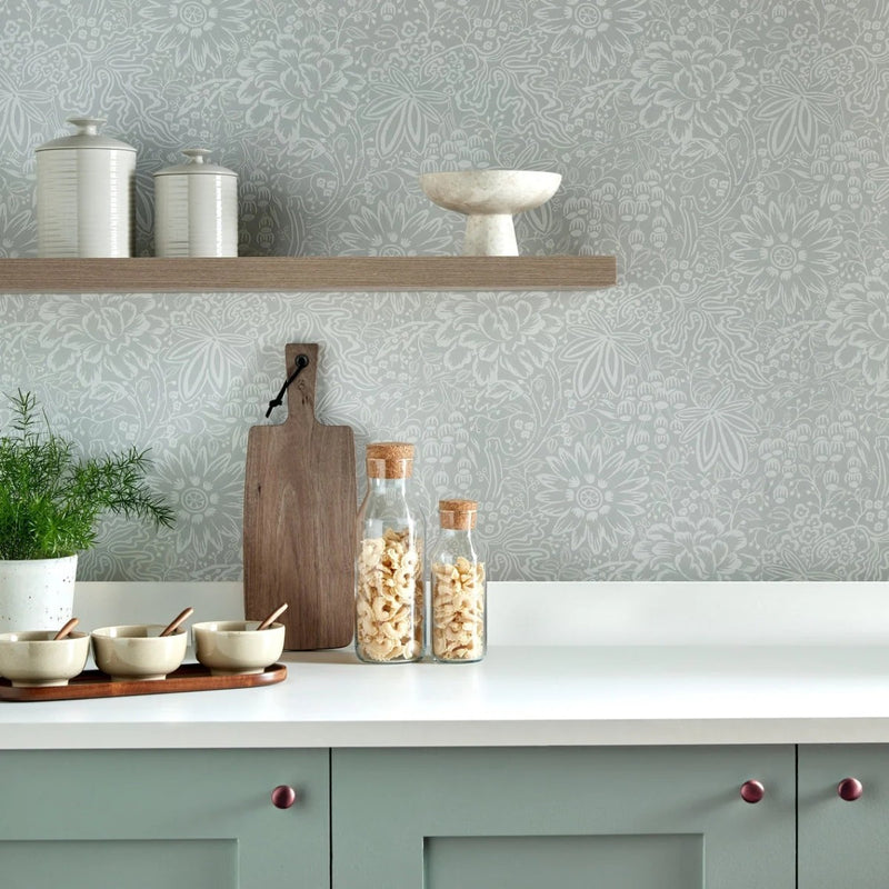 Peony Garden Pewter Grey V&A Decorative Papers III Wallpaper by 1838 Wallcoverings