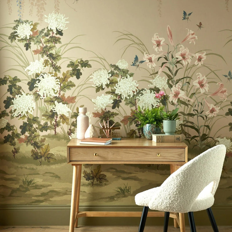 Wisteria Bloom Alabaster V&A Decorative Papers III Mural by 1838 Wallcoverings