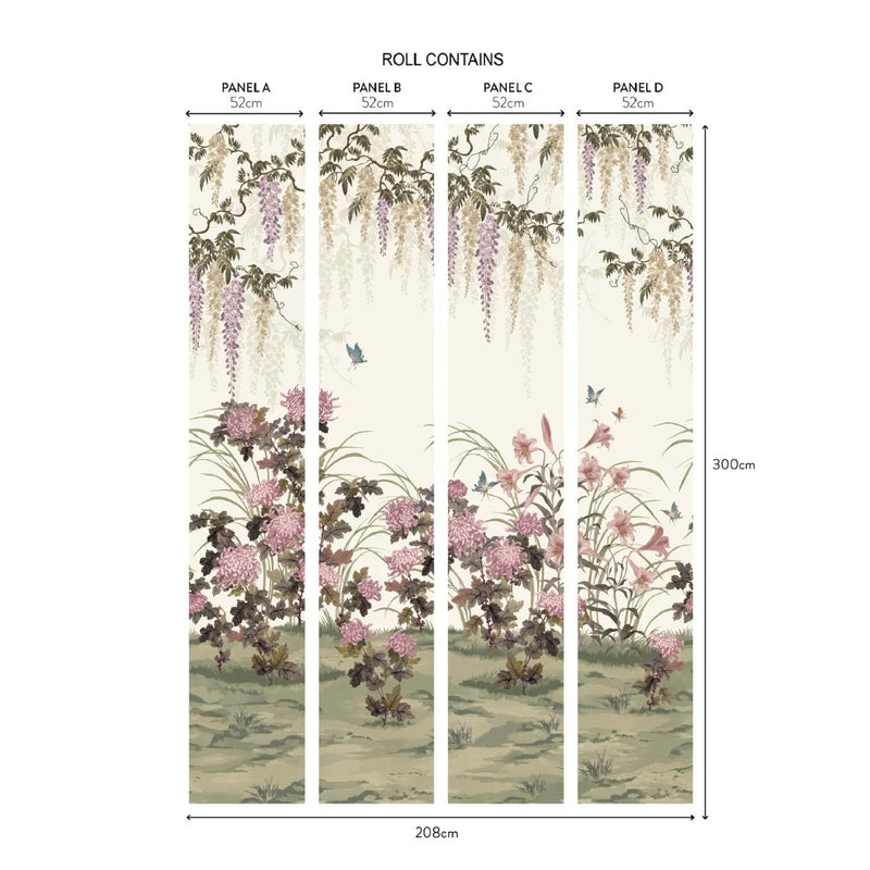 Wisteria Bloom Heather V&A Decorative Papers III Mural by 1838 Wallcoverings
