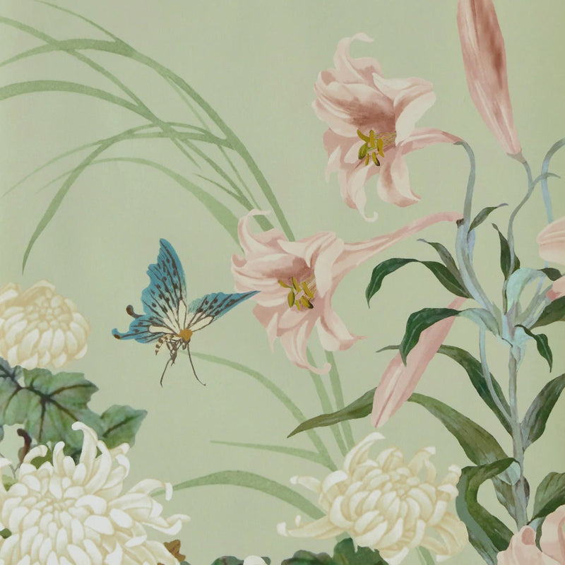 Wisteria Bloom Pistachio V&A Decorative Papers III Mural by 1838 Wallcoverings