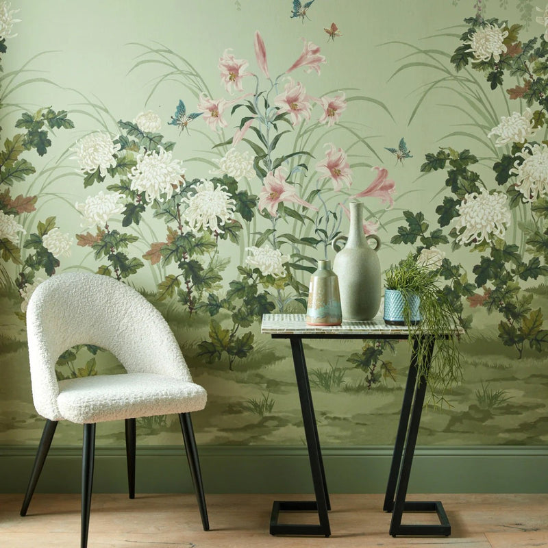Wisteria Bloom Pistachio V&A Decorative Papers III Mural by 1838 Wallcoverings