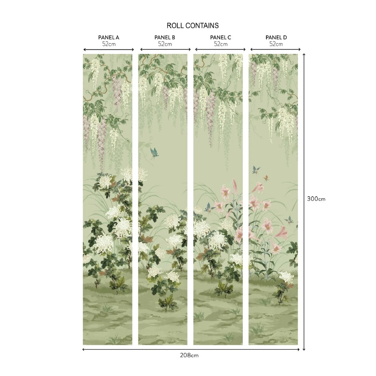 Wisteria Bloom Pistachio V&A Decorative Papers III Mural by 1838 Wallcoverings