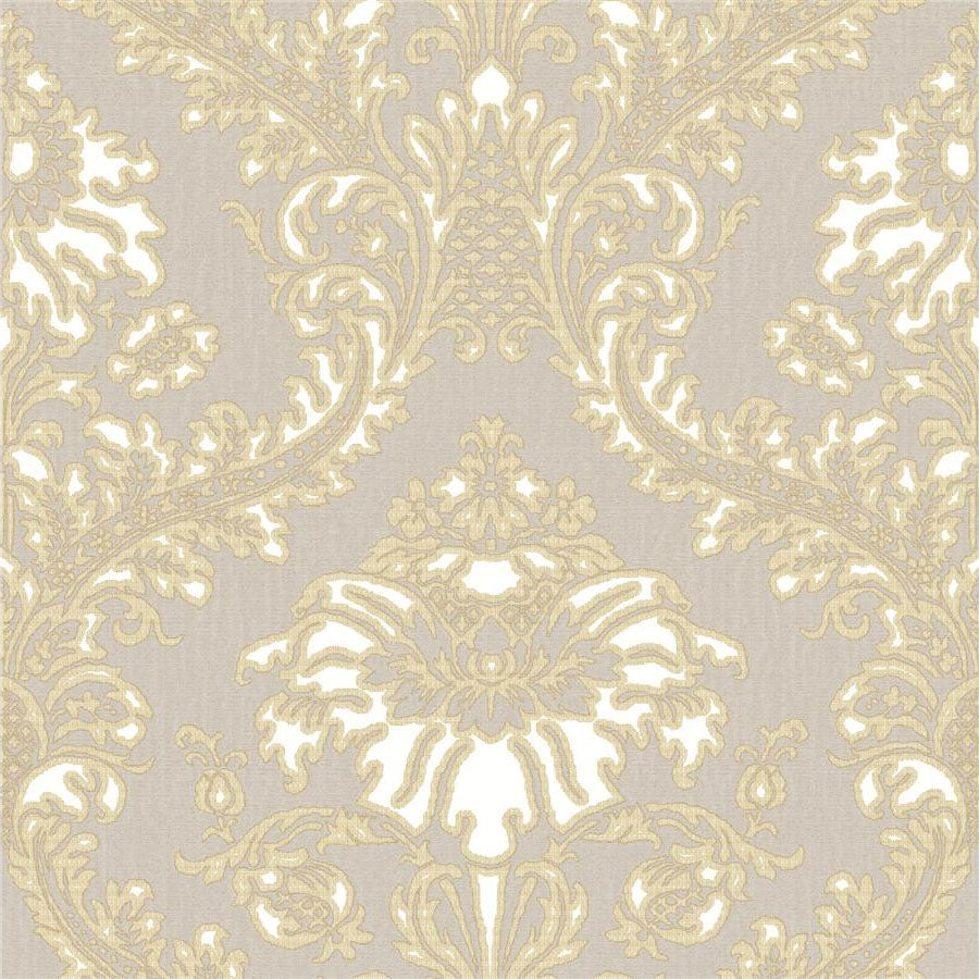 25732 Damasco Superior Cottage Chic Beige and Gold Wallpaper By Galerie