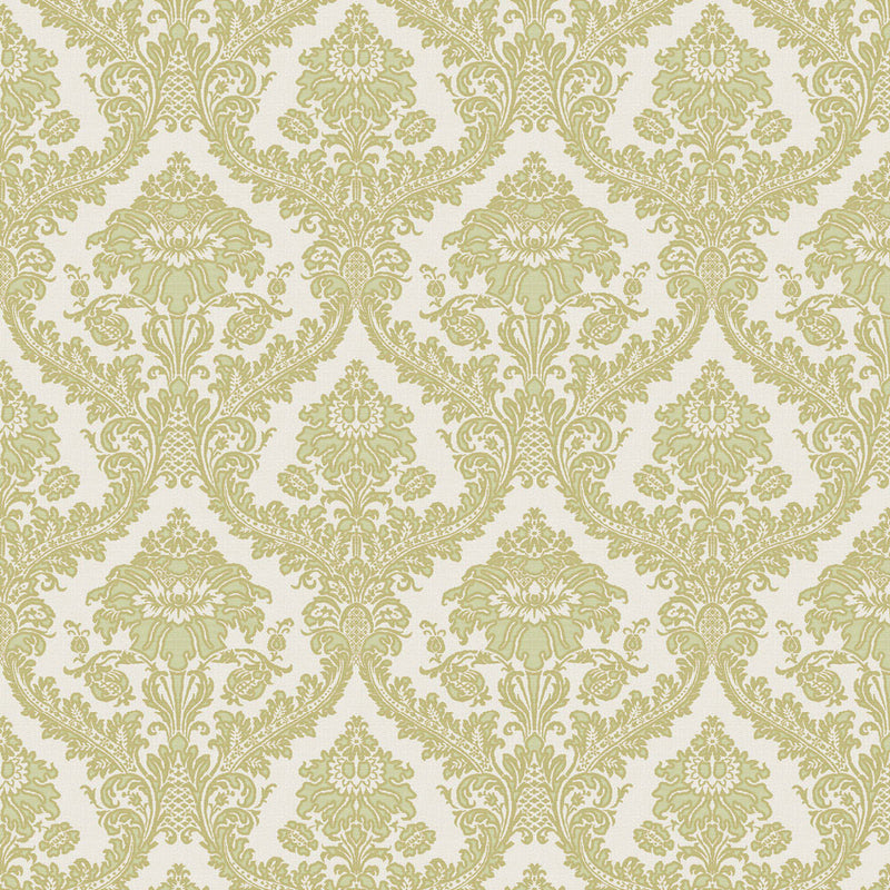 25735 Damasco Superior Cottage Chic Green and Gold Wallpaper By Galerie