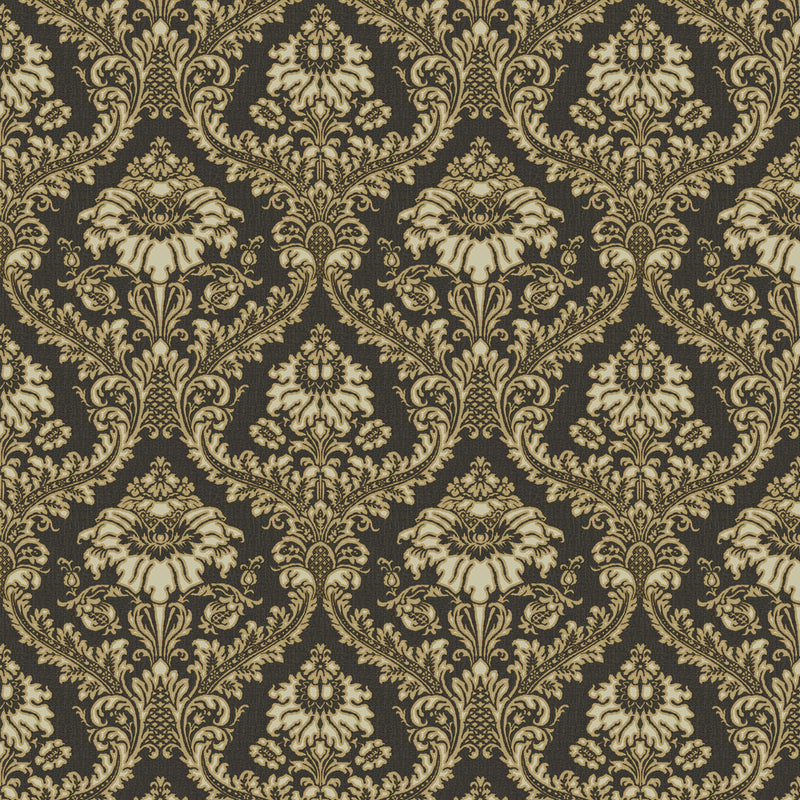 25739 Damasco Superior Cottage Chic Black and Beige Wallpaper By Galerie