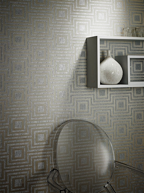 267002 Modena Geometric Silver Wallpaper by Arthouse