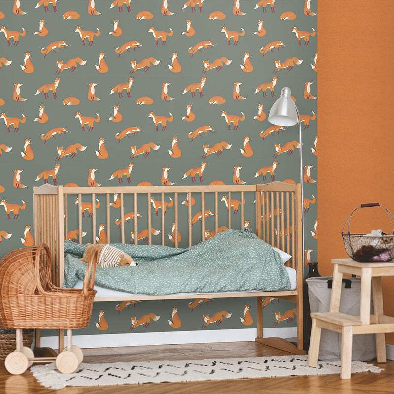 26841 Dark Green Friendly Foxes Great Kids Wallpaper By Hohenberger