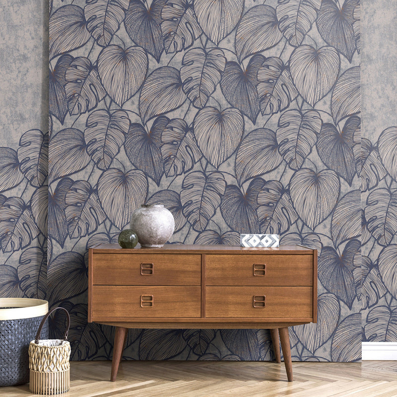 26942 Monstera Navy Ash Julie Feels Home Wallpaper By Hohenberger
