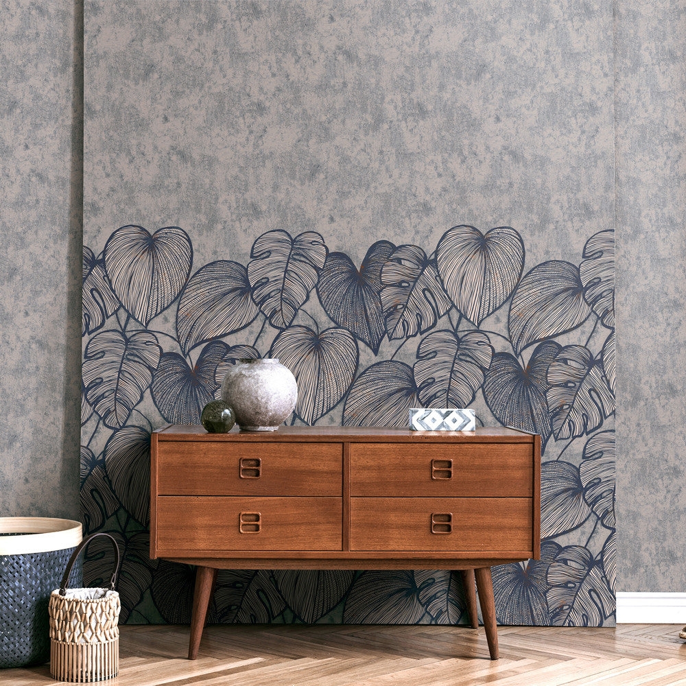 26980 Monstera Twin Wall Navy Ash Julie Feels Home Wall Mural By Hohenberger