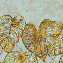 26981 Monstera Twin Wall Gold Teal Julie Feels Home Wall Mural By Hohenberger