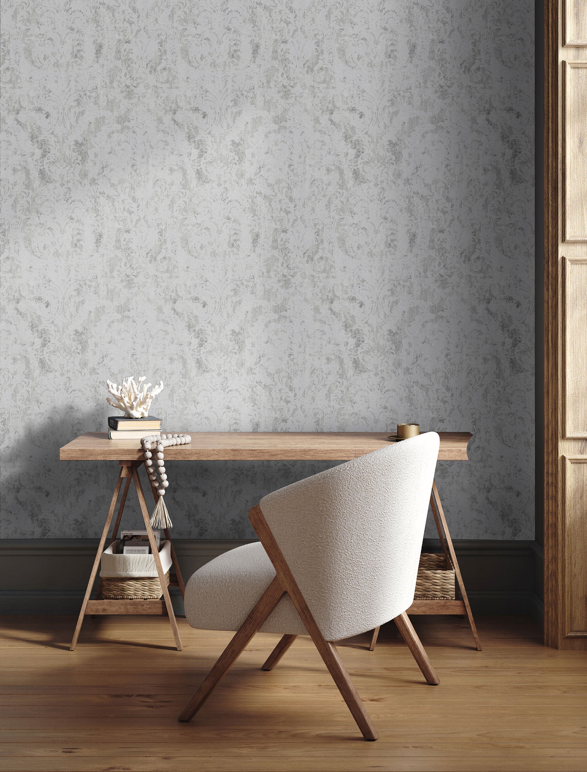 27622 Arabesco Blue Grey Cerra Wallpaper by Galerie - Room