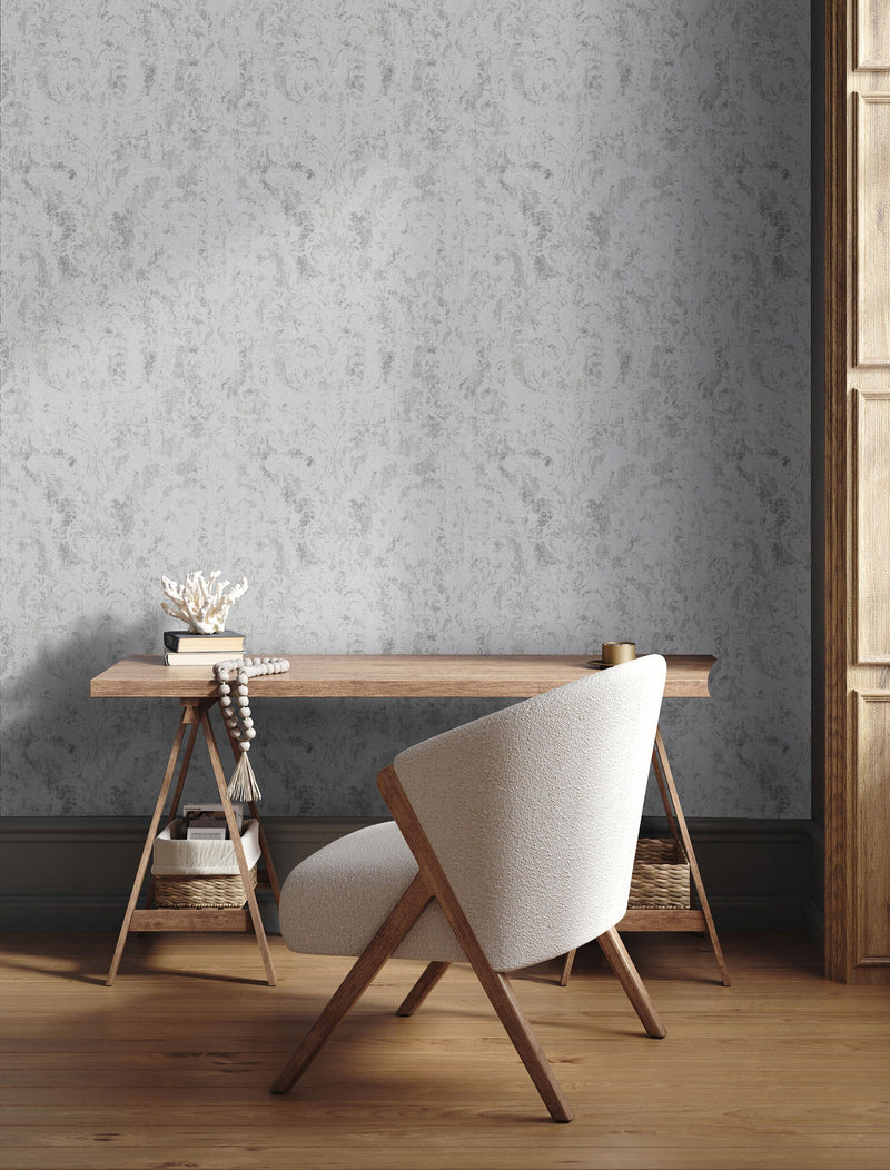 27622 Arabesco Blue Grey Cerra Wallpaper by Galerie - Room