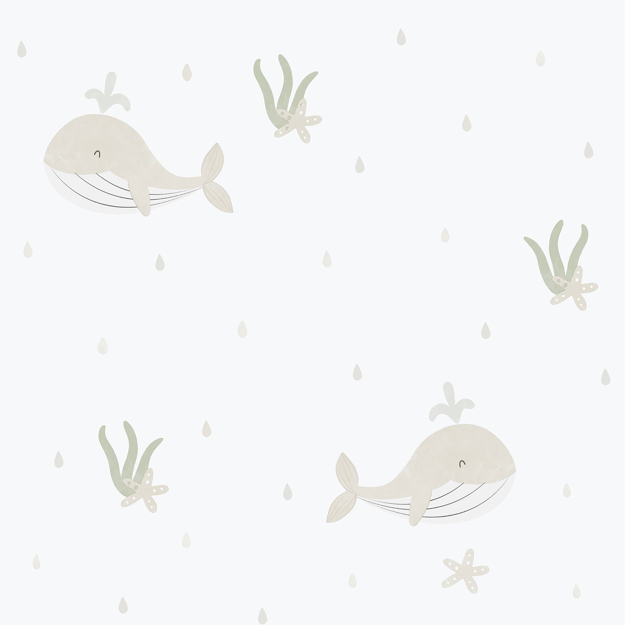 Little Whales Beige/Grey Bambino Wallpaper by Galerie
