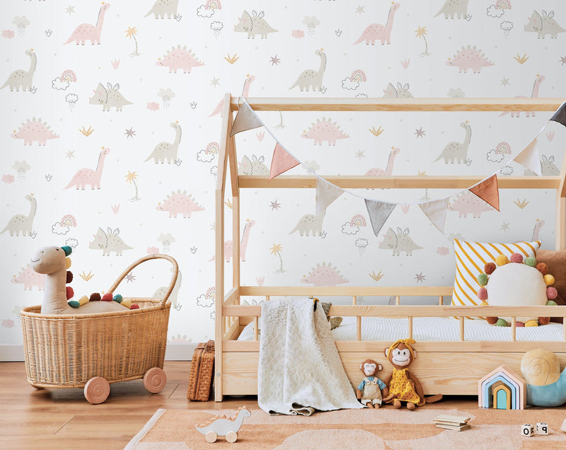 Dino Pink Bambino Wallpaper by Galerie