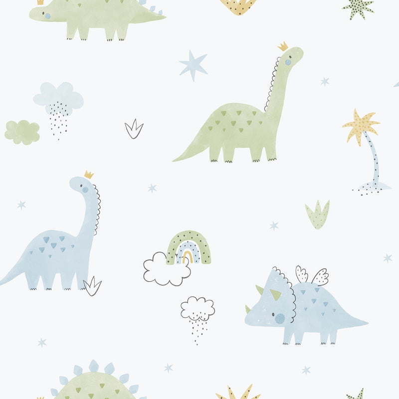 Dino Blue/Green Bambino Wallpaper by Galerie