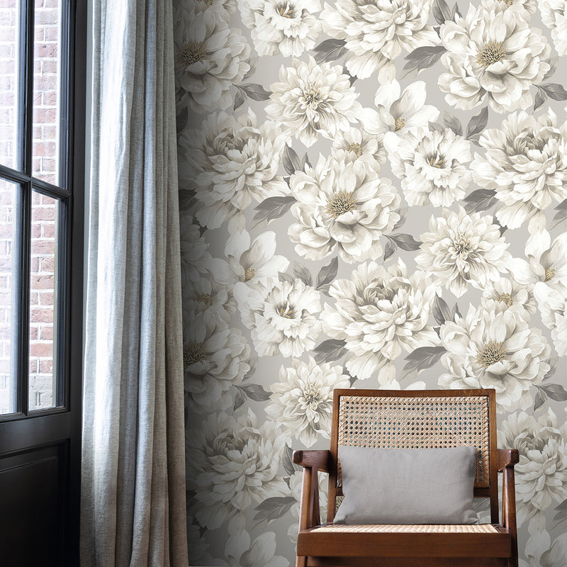283777 Large Floral Dimension Taupe Wallpaper By Elegant Homes The Design Library