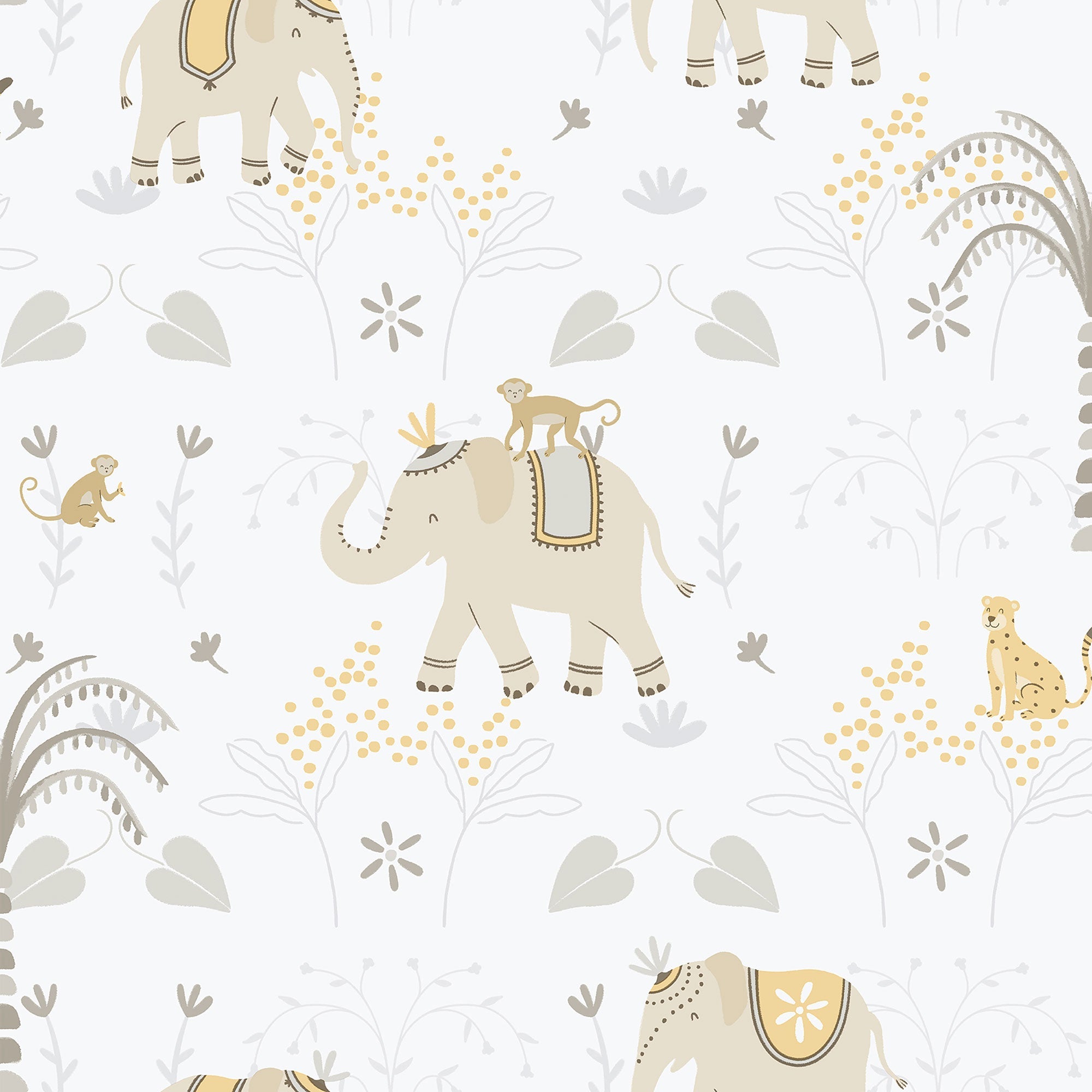 Elefun Beige/Grey Bambino Wallpaper by Galerie