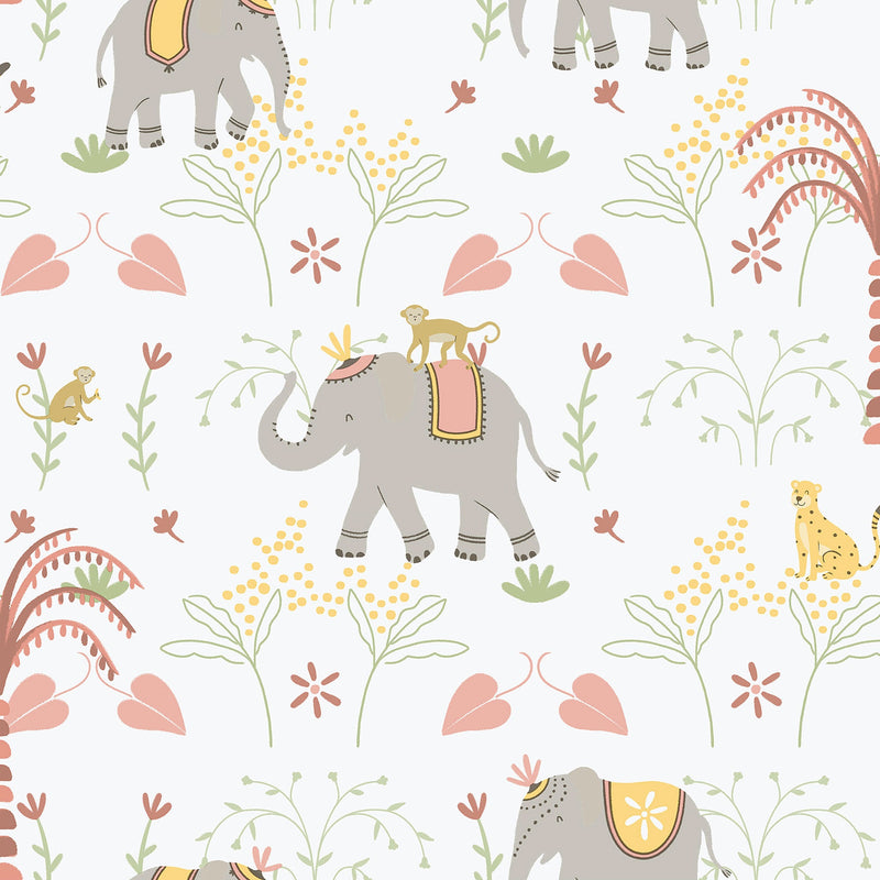 Elefun Multicolour Bambino Wallpaper by Galerie