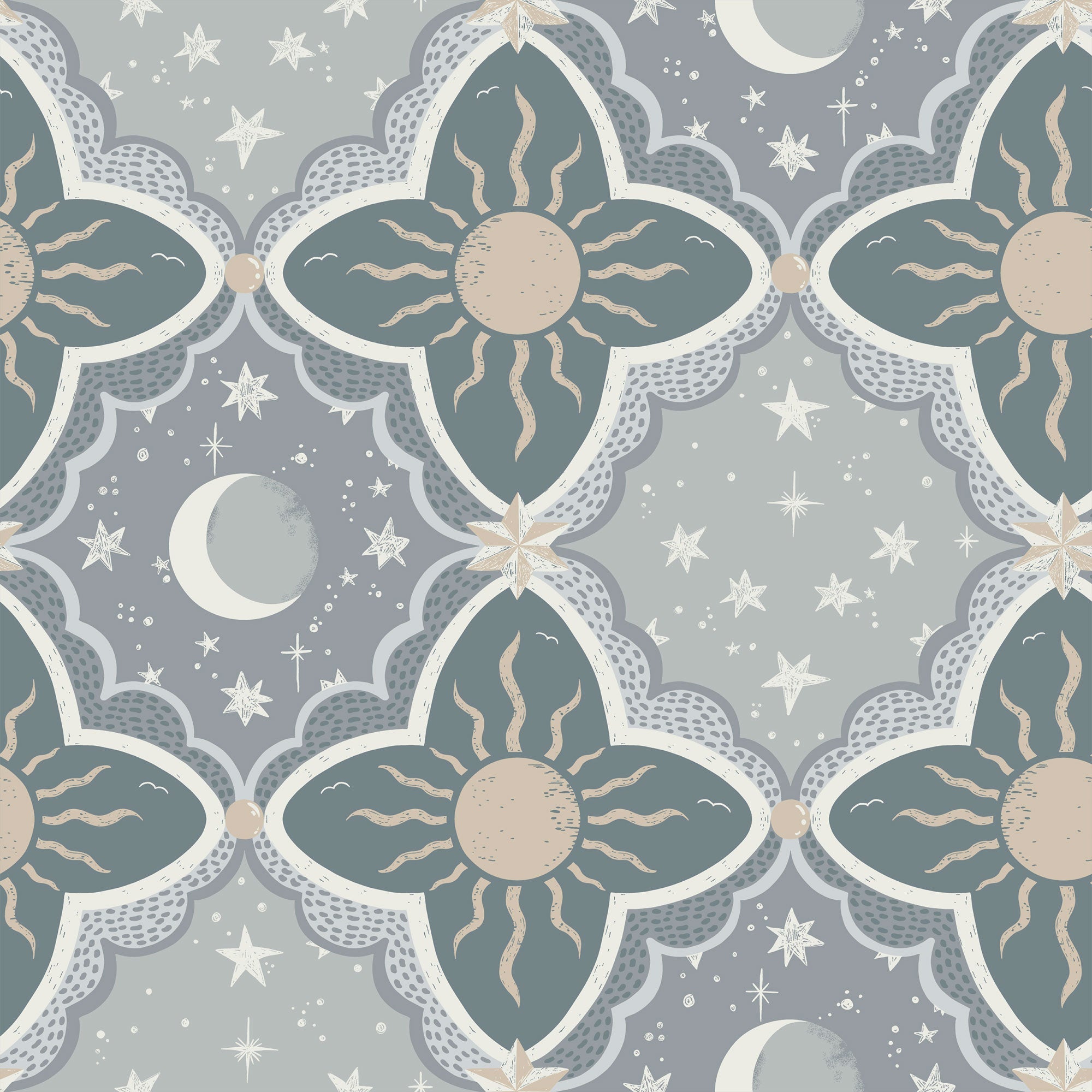 29034 Sol & Måne Blue Wallpaper by Galerie
