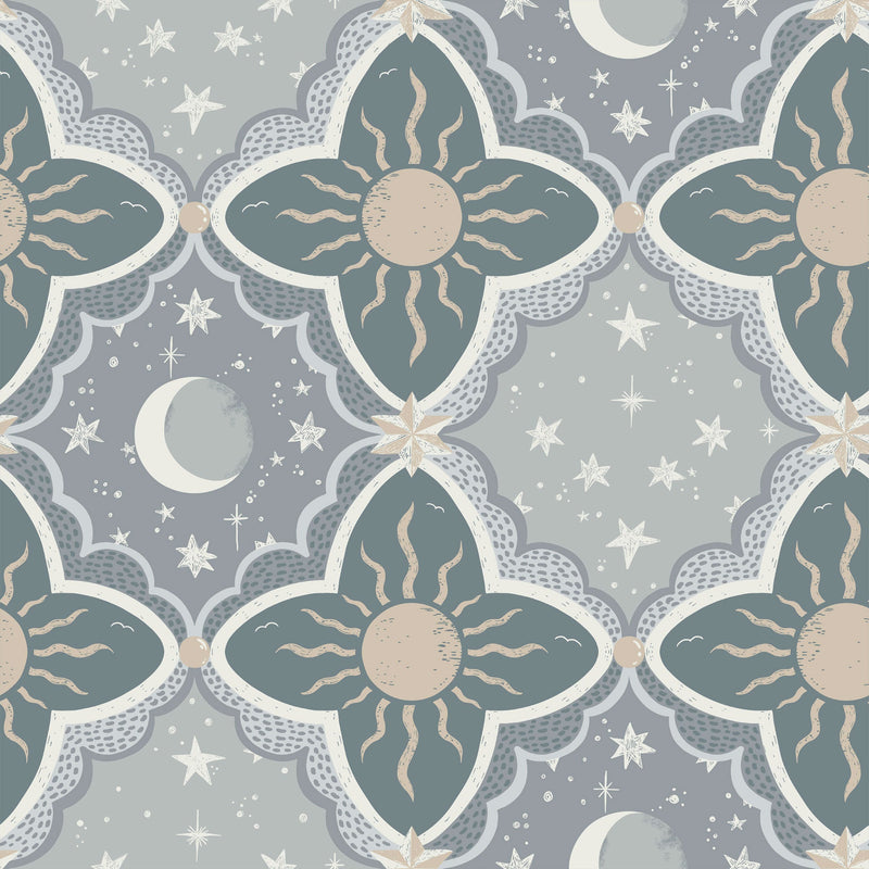 29034 Sol & Måne Blue Wallpaper by Galerie
