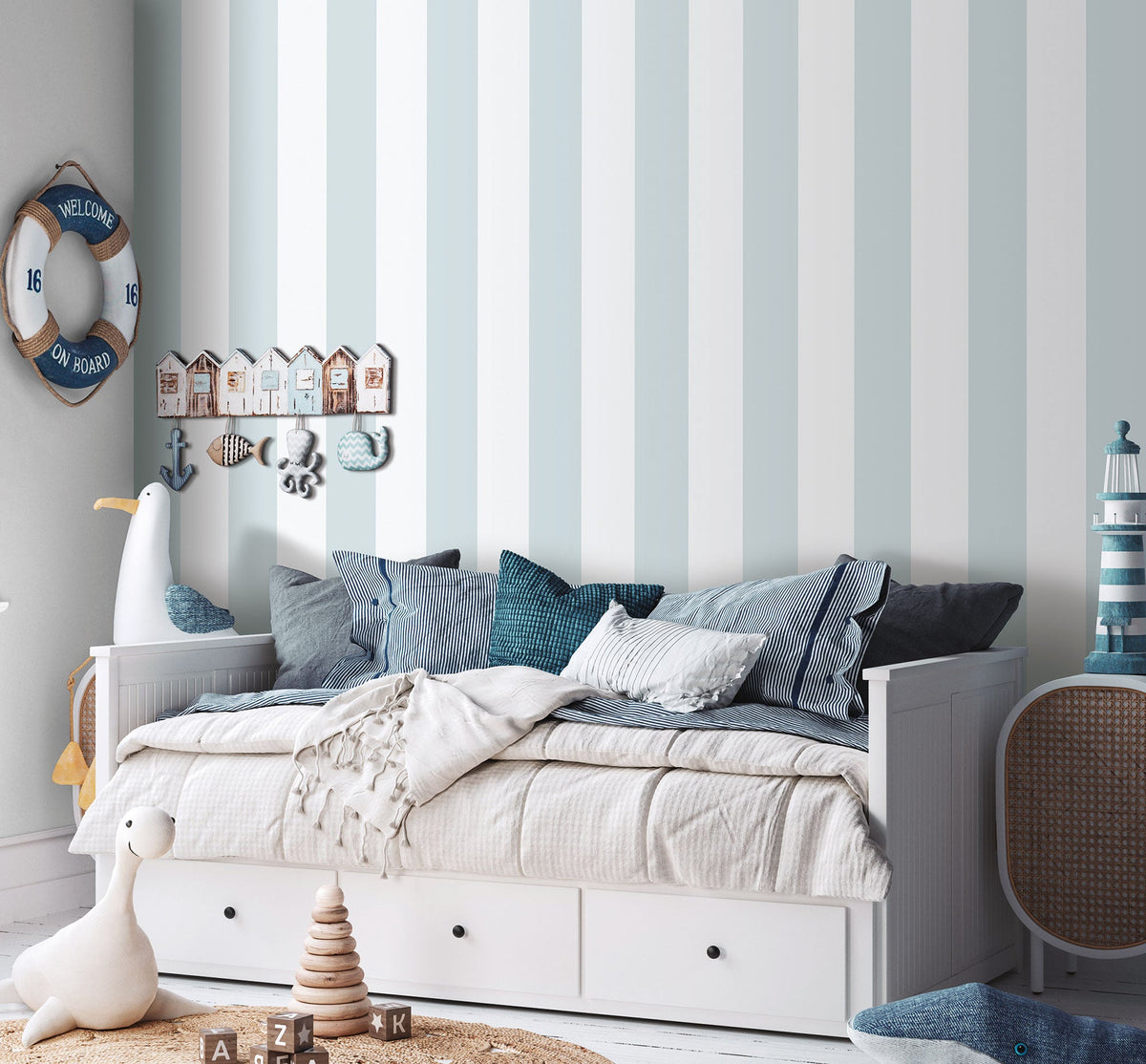 Bambino Stripes Blue Bambino Wallpaper by Galerie