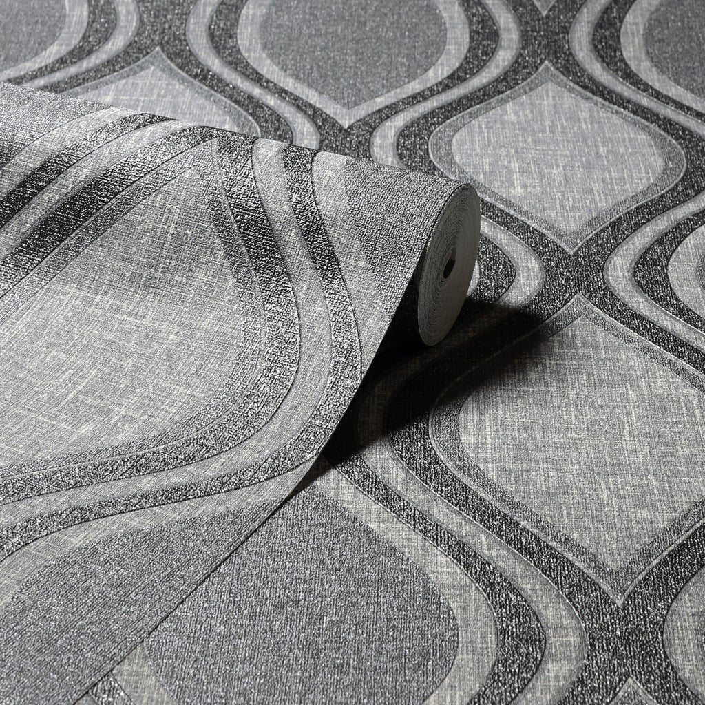 295100 Ogee Curve Charcoal Wallpaper By Arthouse
