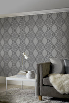 295100 Ogee Curve Charcoal Wallpaper By Arthouse