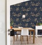299301 Luxury Leaf Navy Champagne Wallpaper By Arthouse