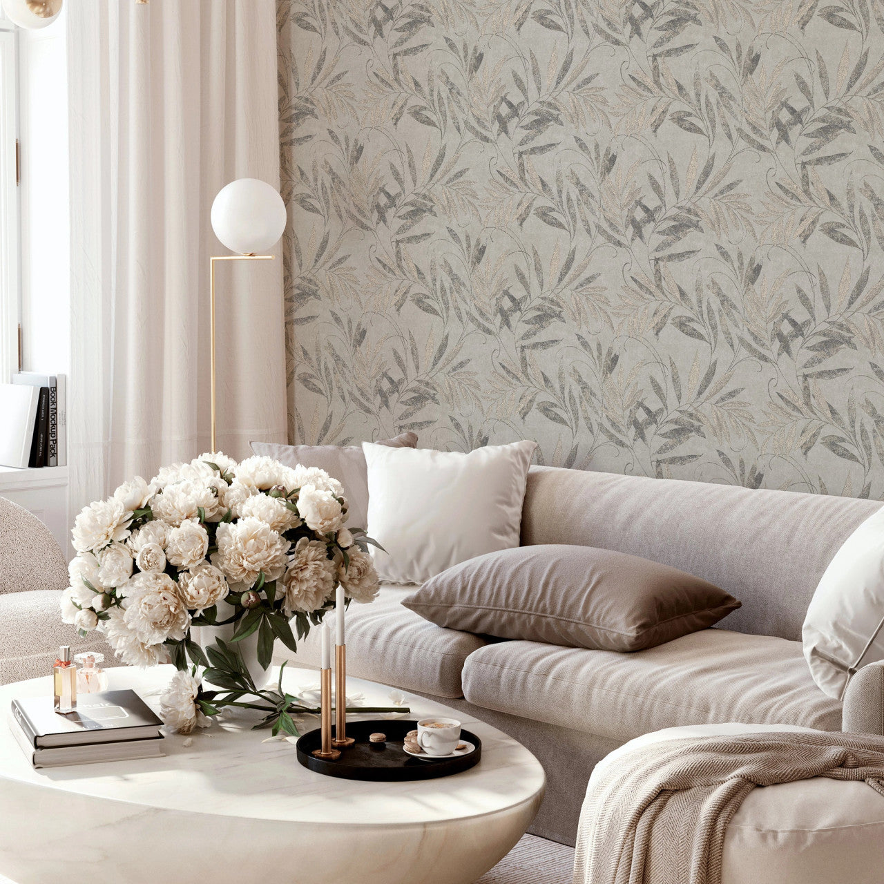299302 Luxury Leaf Soft Silver Wallpaper By Arthouse