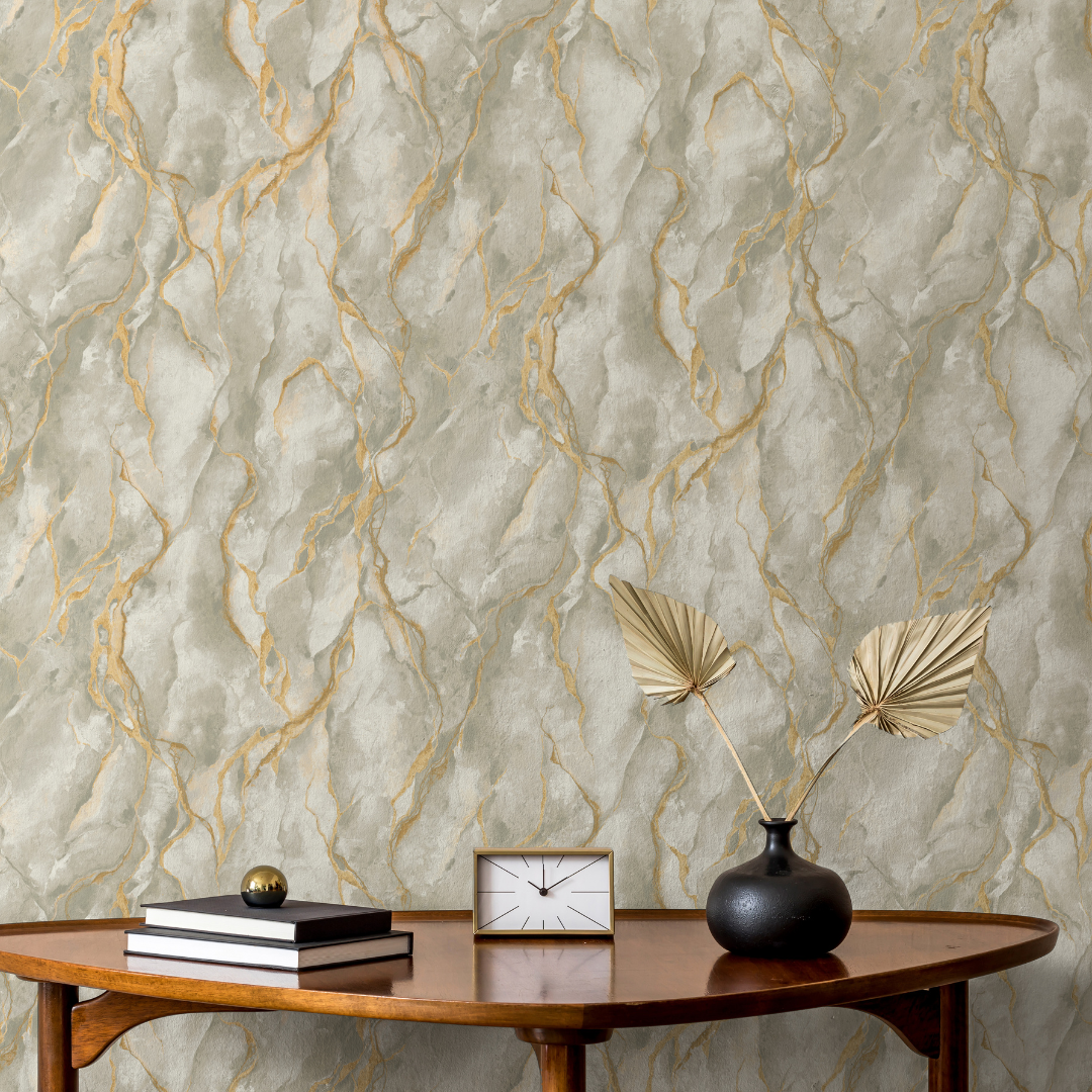 400129 Pandora Grey Gold Vasari Wallpaper by Rasch