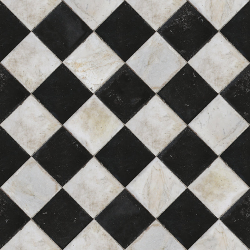 3000001 Marble Chess Black/white/grey Tiles Wallpaper by Coordonné
