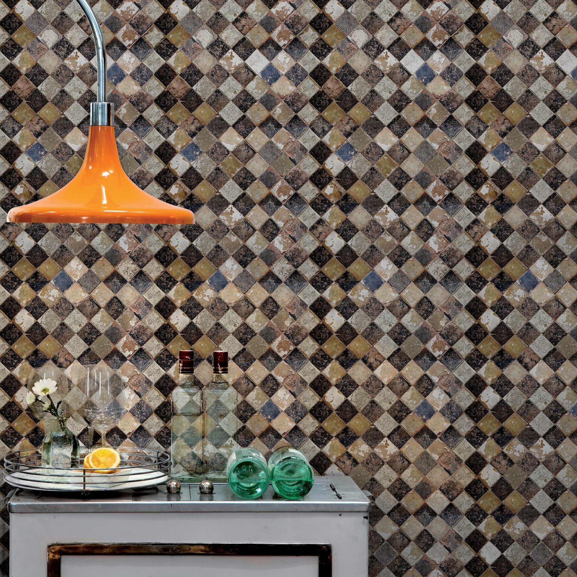 3000002 Solera Chess Black/brown Tiles Wallpaper by Coordonné