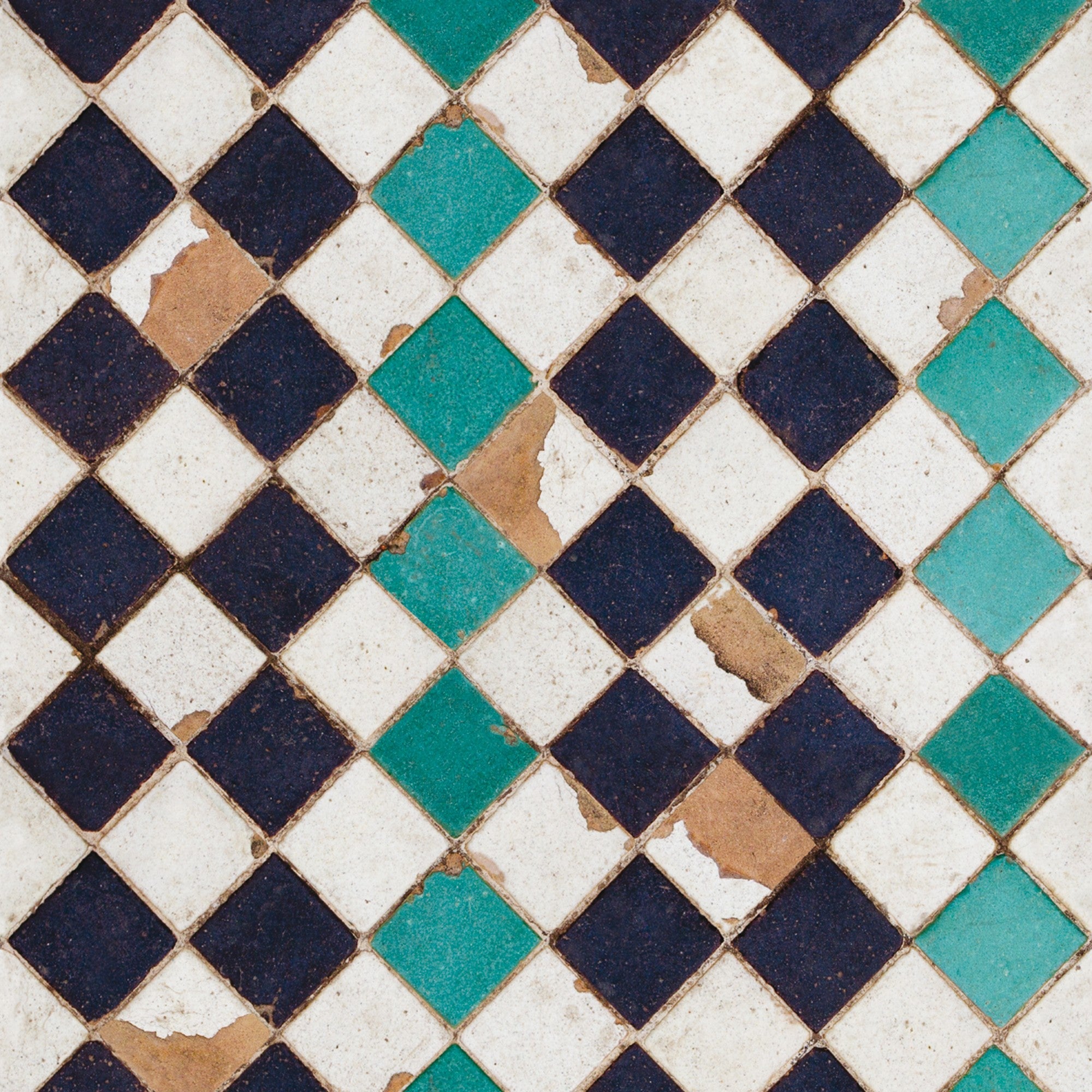 3000003 Tourquoise Chess Blue/navy/black Tiles Wallpaper by Coordonné