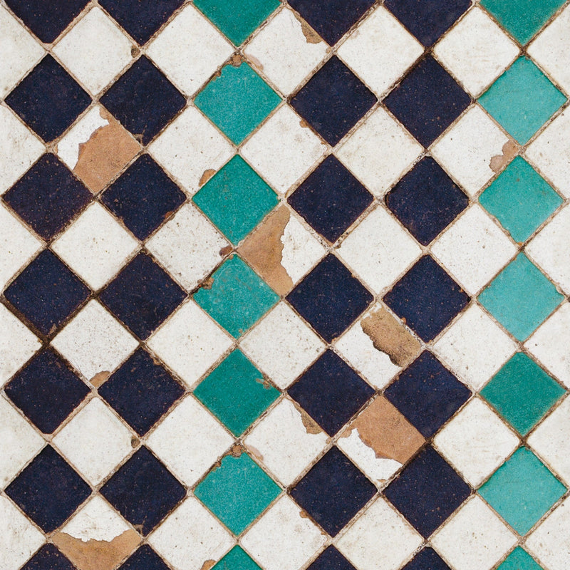 3000003 Tourquoise Chess Blue/navy/black Tiles Wallpaper by Coordonné