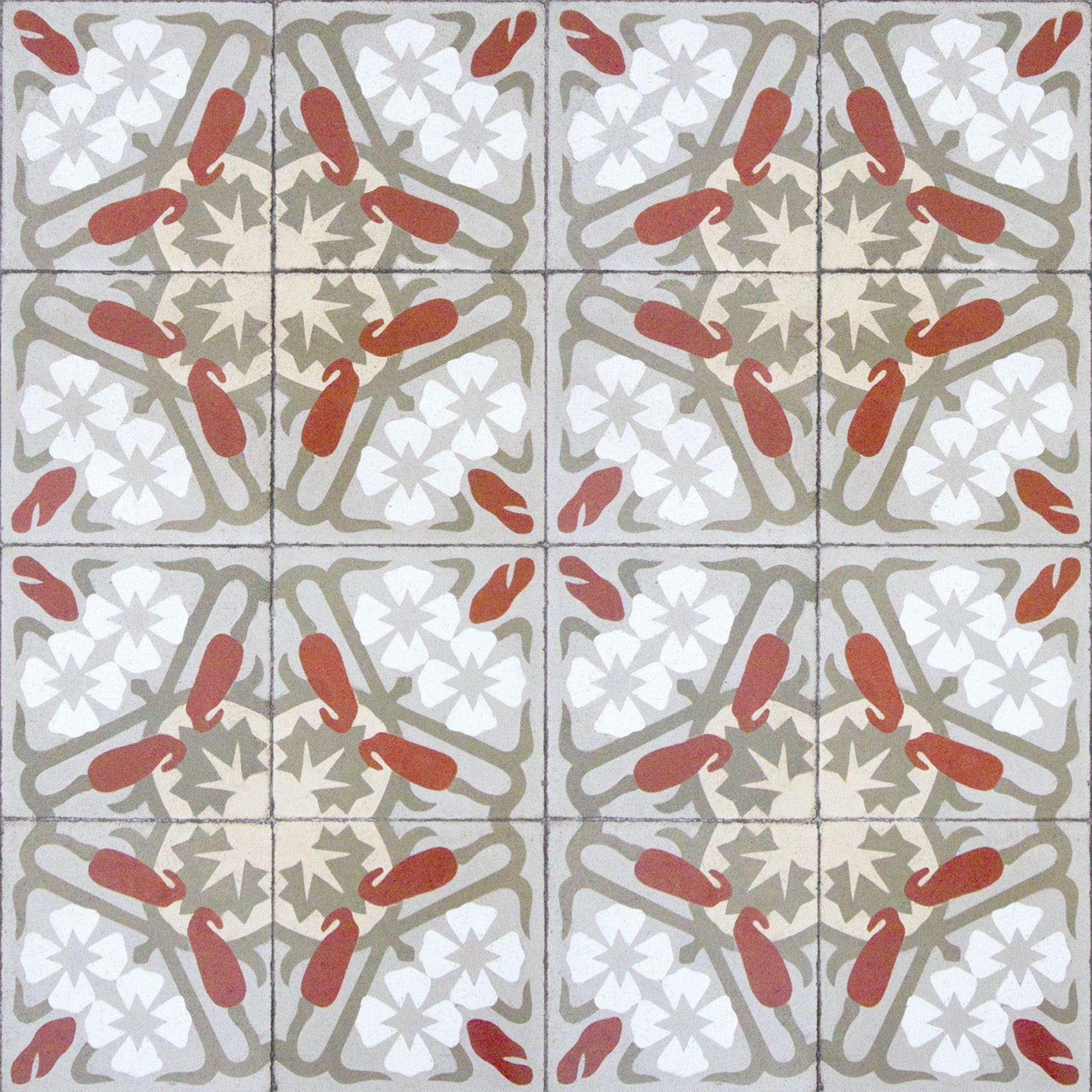 3000011 Art Decó Red/wine/white/grey Tiles Wallpaper by Coordonné