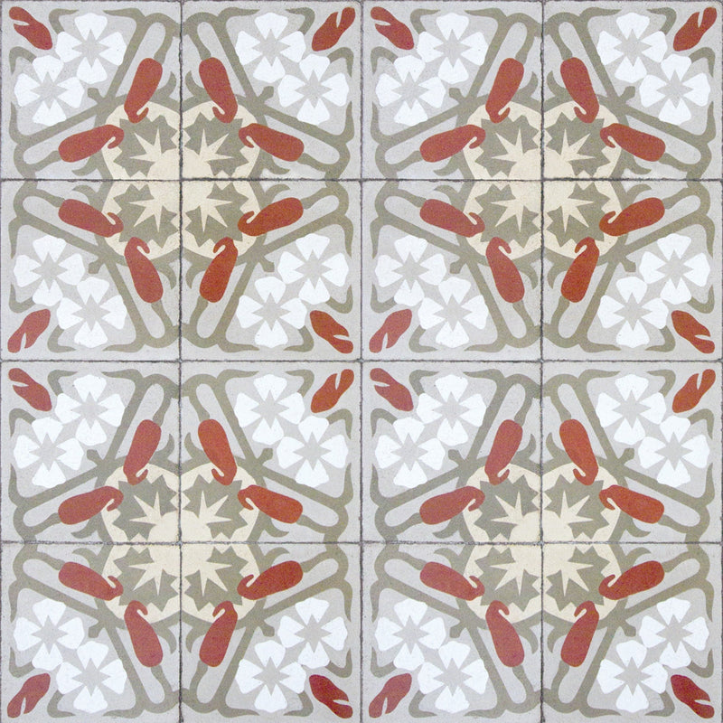 3000011 Art Decó Red/wine/white/grey Tiles Wallpaper by Coordonné