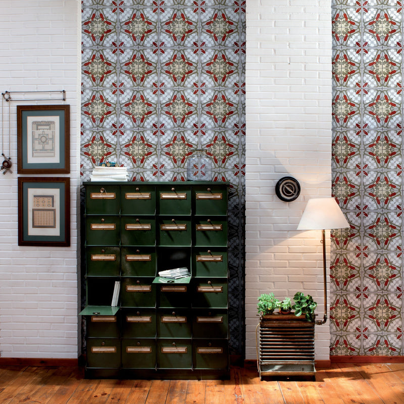 3000011 Art Decó Red/wine/white/grey Tiles Wallpaper by Coordonné