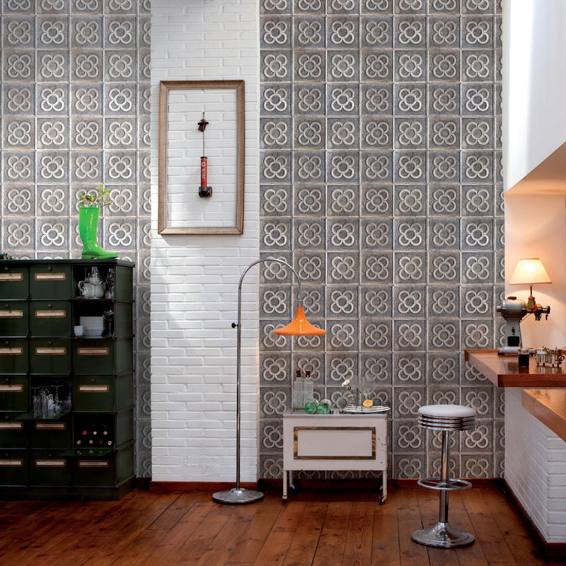 3000021 Clover White/grey Tiles Wallpaper by Coordonné