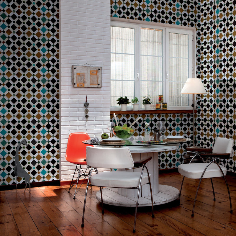 3000033 Feria Green/yellow/orange Tiles Wallpaper by Coordonné