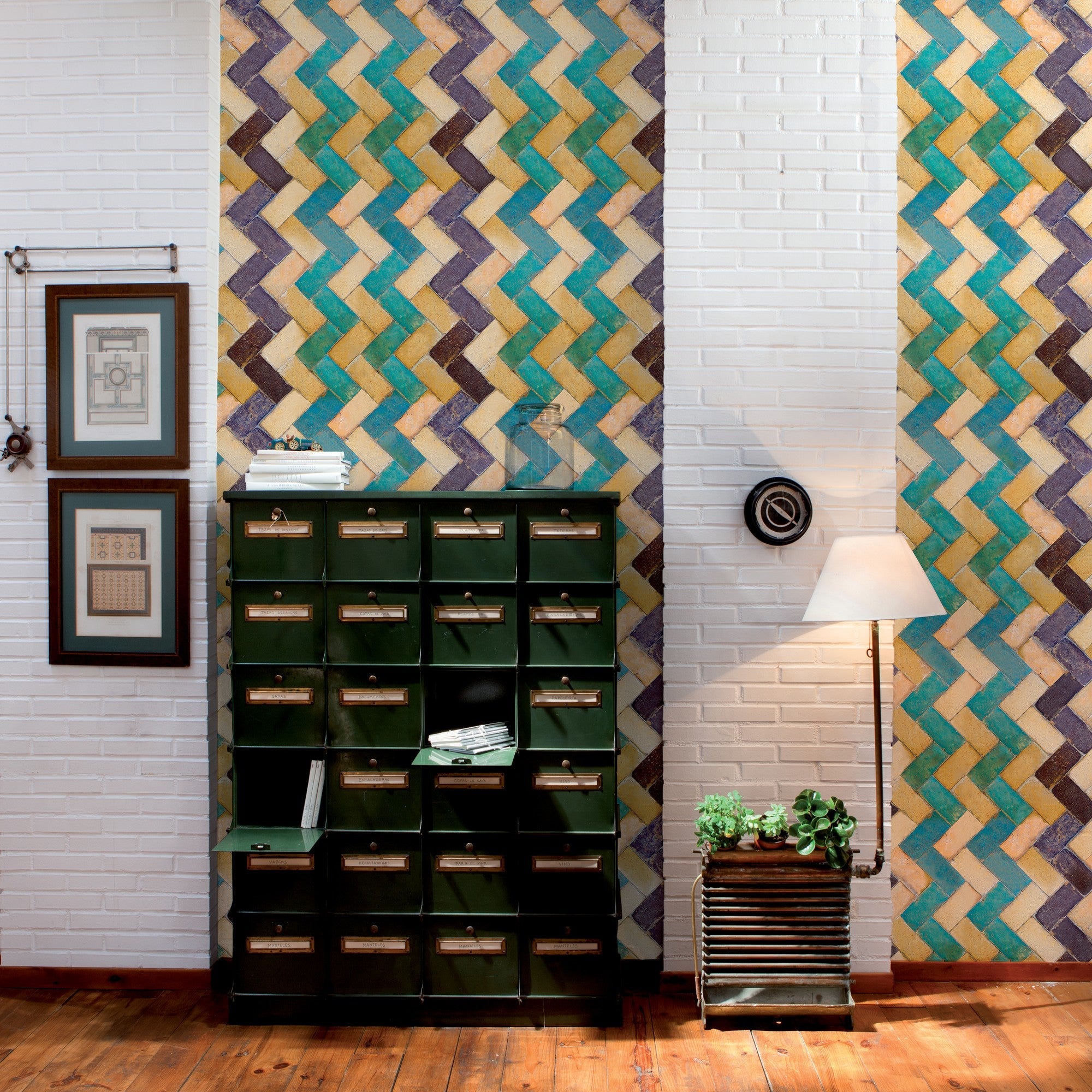 3000037 Zig Zag Yellow/orange/green Tiles Wallpaper by Coordonné