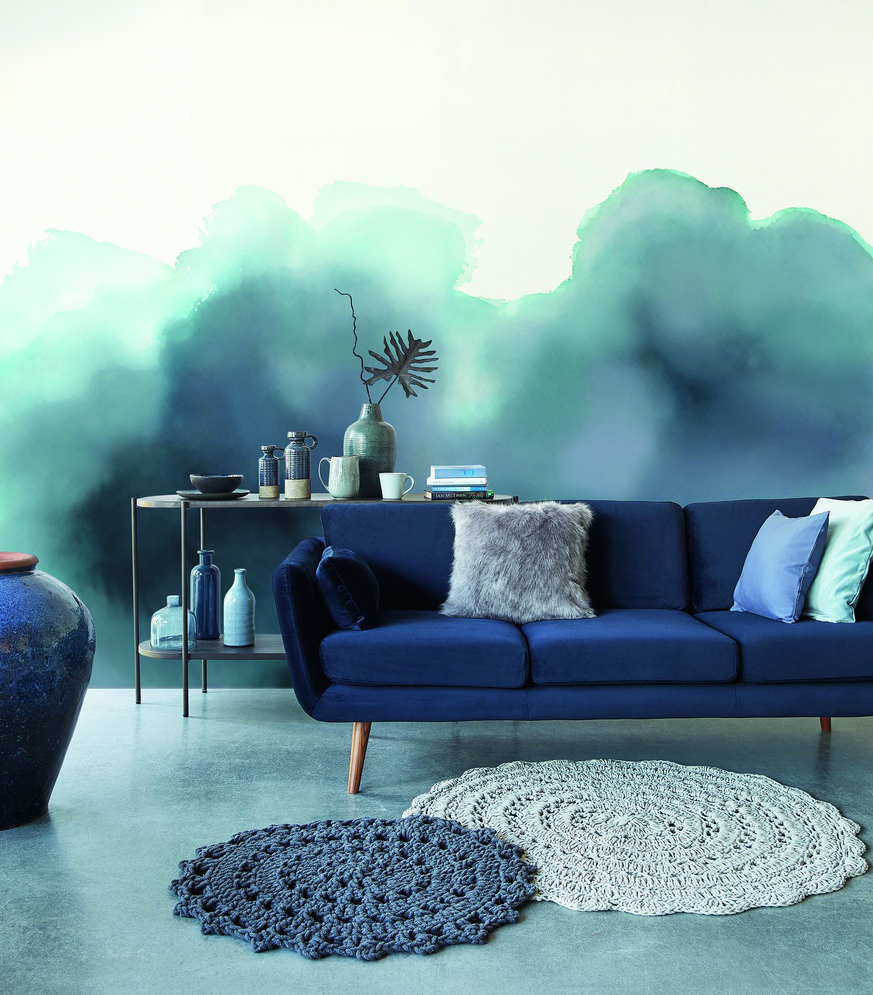 300912 Aqua Twigs Cream Mural by Eijffinger