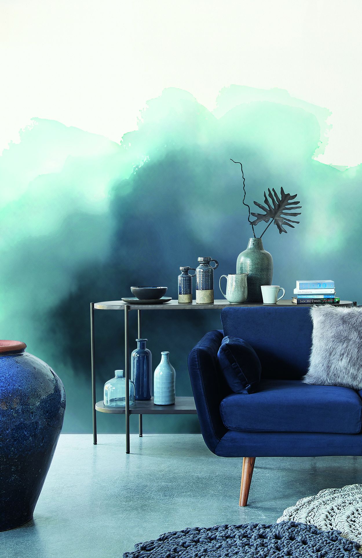 300913 Aqua Twigs Blue Mural by Eijffinger
