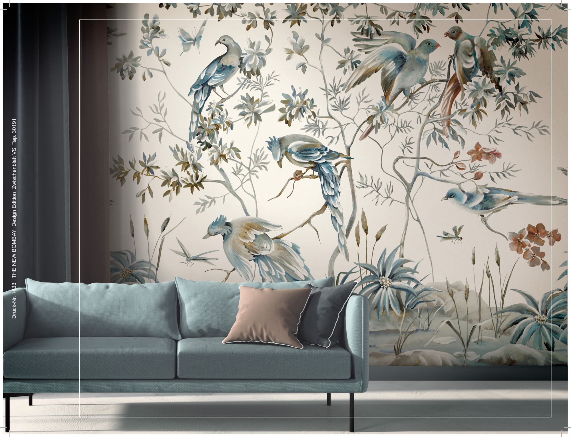 30191 Bombay Design 006 Beige and Blue Mural by Galerie