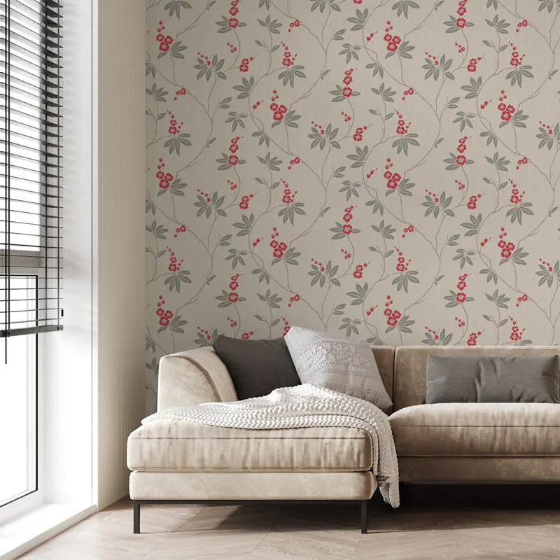 3022 Amelie Blossom Floral Red Wallpaper by Belgravia