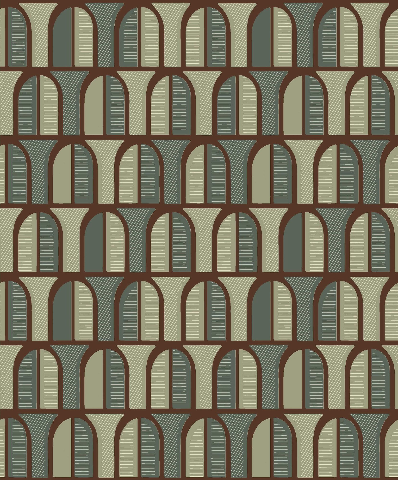 3052 Venice Dark Green Graphics Wallpaper by Boråstapeter
